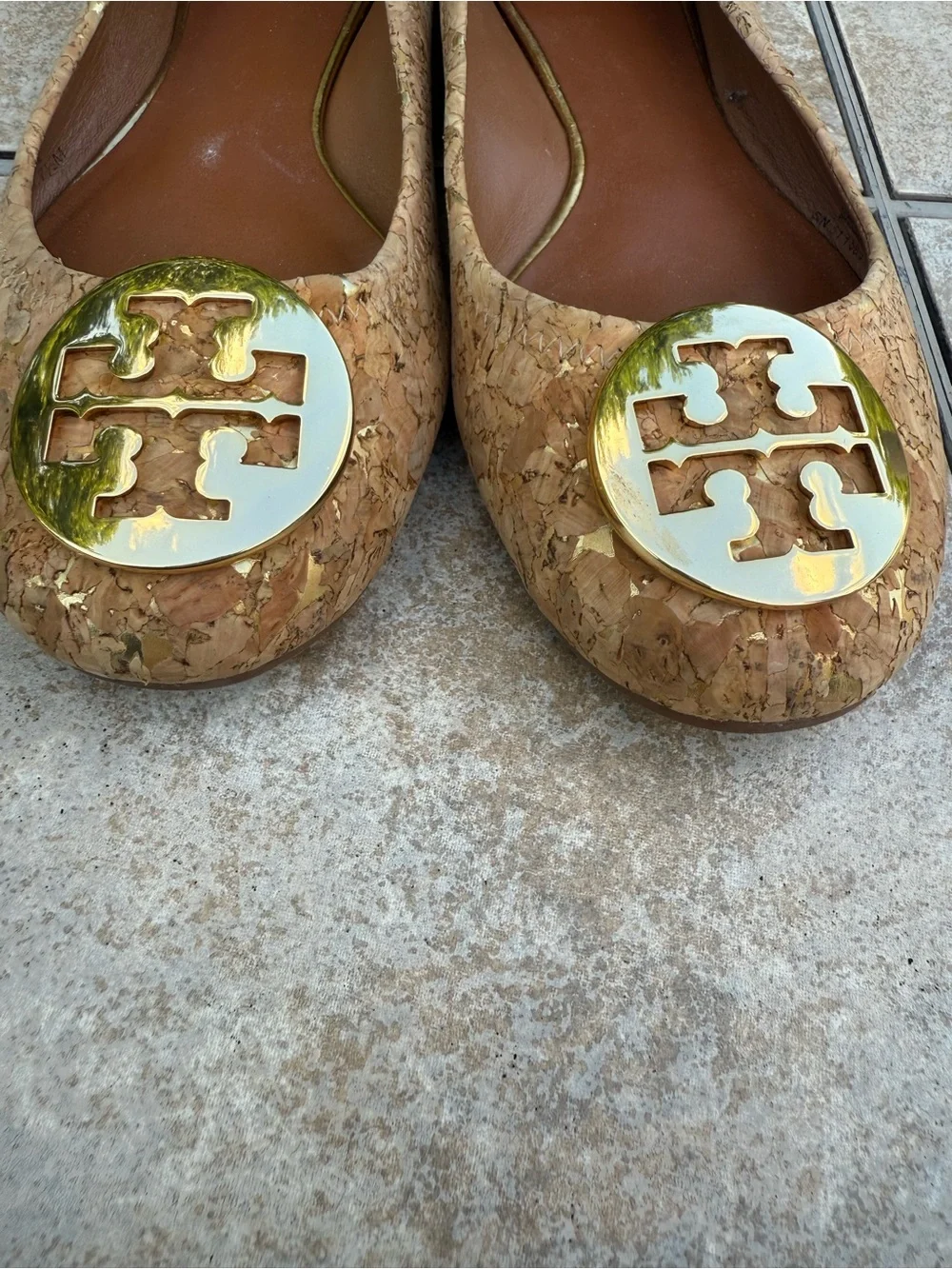 Tory Burch Cork Ballet Flats with Gold Logo Medallion